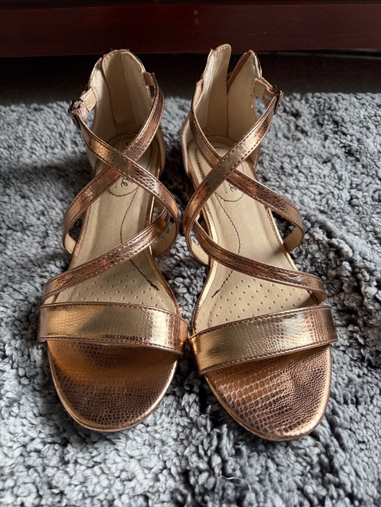 Life Stride Shoes - Life Stride Metallic Rose Gold Crisscross Wedge Sandals